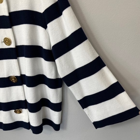 Lauren Ralph Lauren Cardigan Sz XL Blue White Double Breasted Gold Metal Buttons - Picture 3 of 9